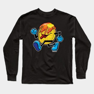 Happy Smiling Waffle Mascot with Maple Syrup and Butter Long Sleeve T-Shirt